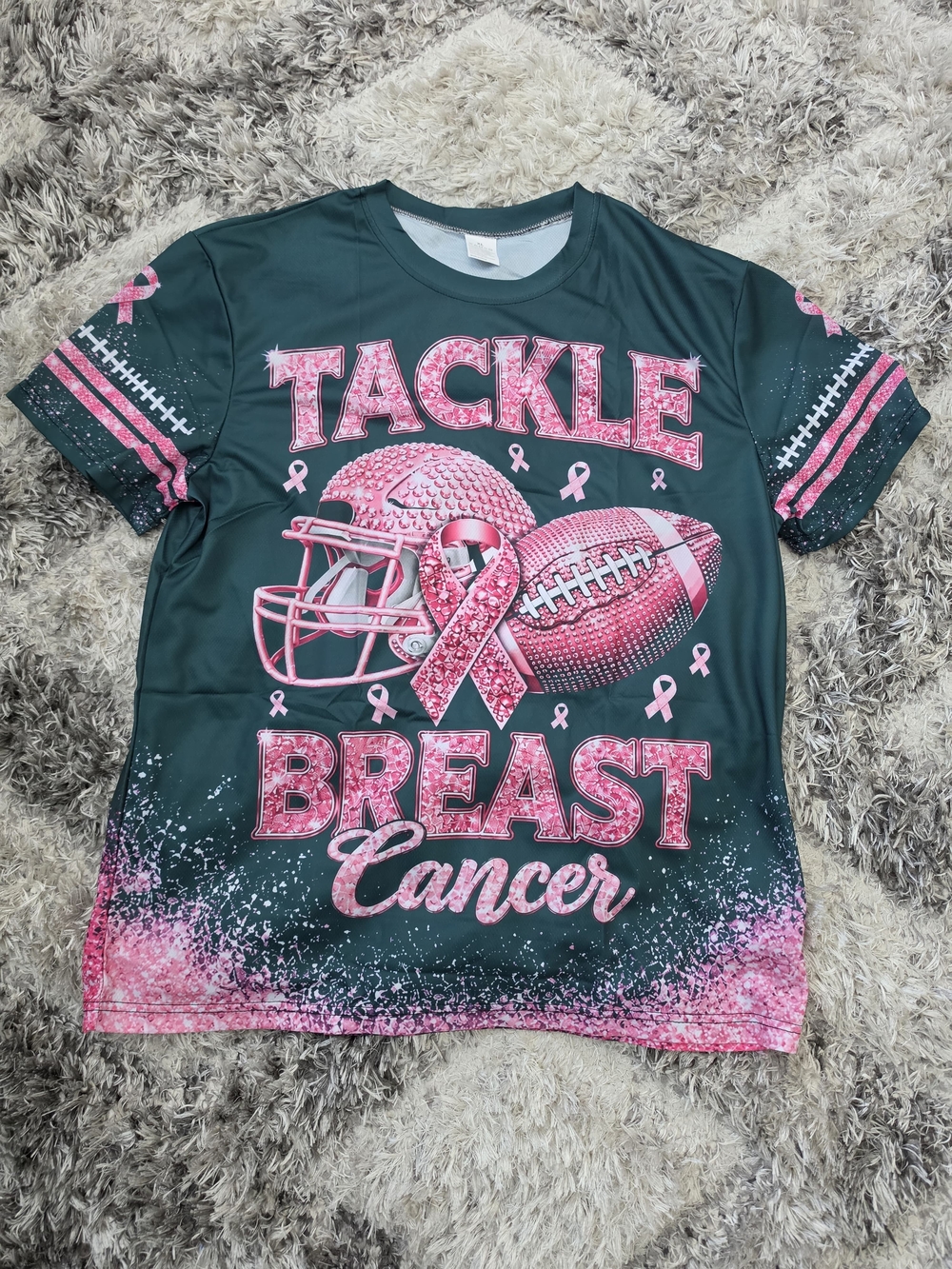 Tackle Breast Cancer Short Sleeve Tee - Pink on Dark Green